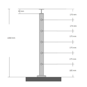 Słupek Narożny Ø 42,4 x 1060 mm 2 x 5 Uchwytów Osiowych Ø 12 mm AISI 304 Balustrada Poręcz